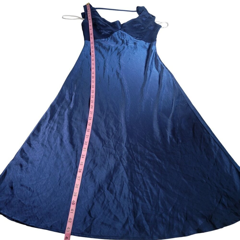 Lulus Navy Blue Satin Sleeveless Maxi Dress With Cowl Neckline Size S - Picture 5 of 8